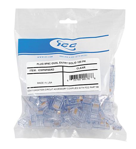 PLUG, 8P8C, OVAL ENTRY, SOLID, 100PK - ICC-ICMP8P8SRD