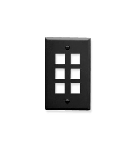 FACEPLATE, FLAT, 1-GANG, 6-PORT, BLACK - Primary