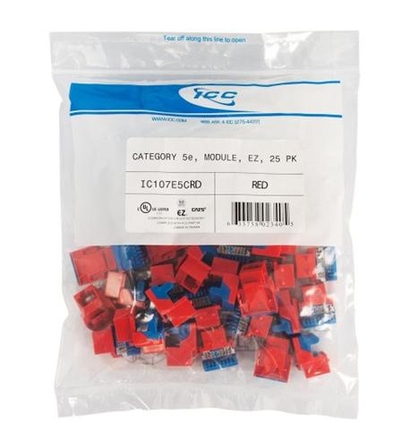 MODULE, CAT 5e, EZ, 25 PK, RED - ICC-CAT5JKPK-RD