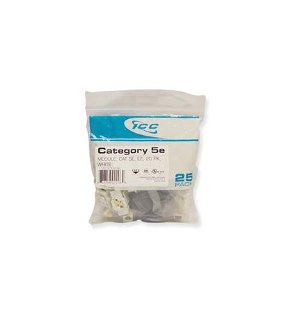 MODULE, CAT 5e, EZ, 25 PK, WHITE - ICC-CAT5JKPK-WH