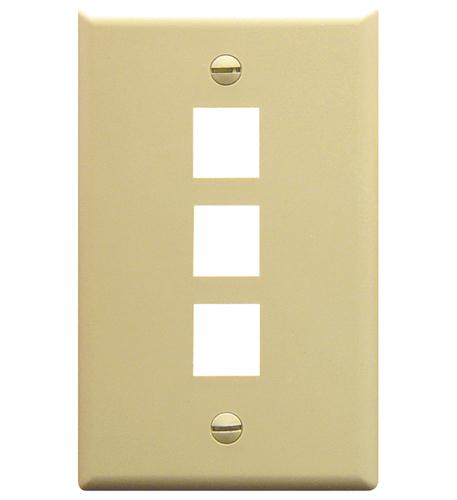 FACEPLATE, FLAT, 1-GANG, 3-PORT, IVORY - Primary Image