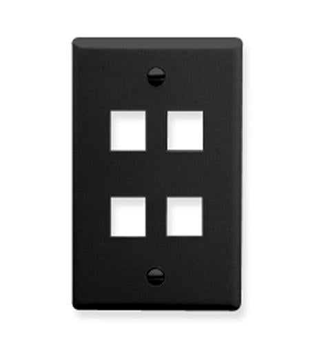 FACEPLATE, FLAT, 1-GANG, 4-PORT, BLACK - Primary Image