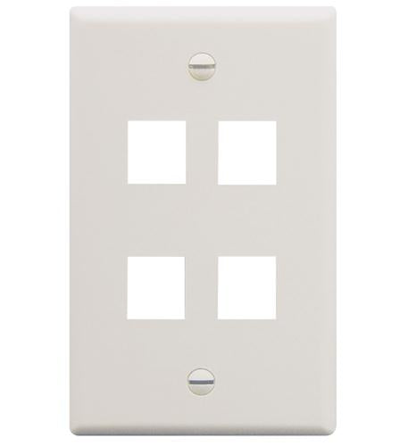 FACEPLATE, FLAT, 1-GANG, 4-PORT, WHITE - Front View
