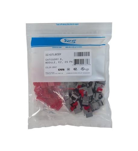 MODULE, CAT 6, EZ, 25 PK, GRAY - ICC-CAT6JKPK-GY