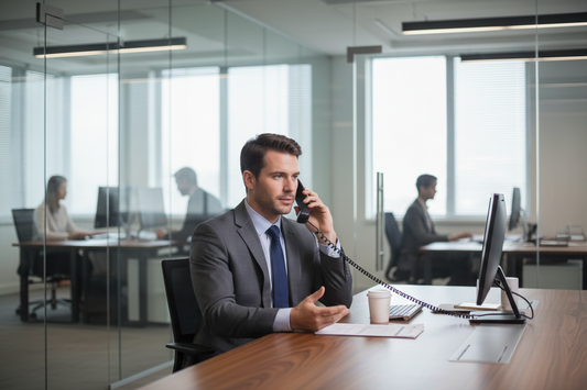 Man Using VoIP Phone